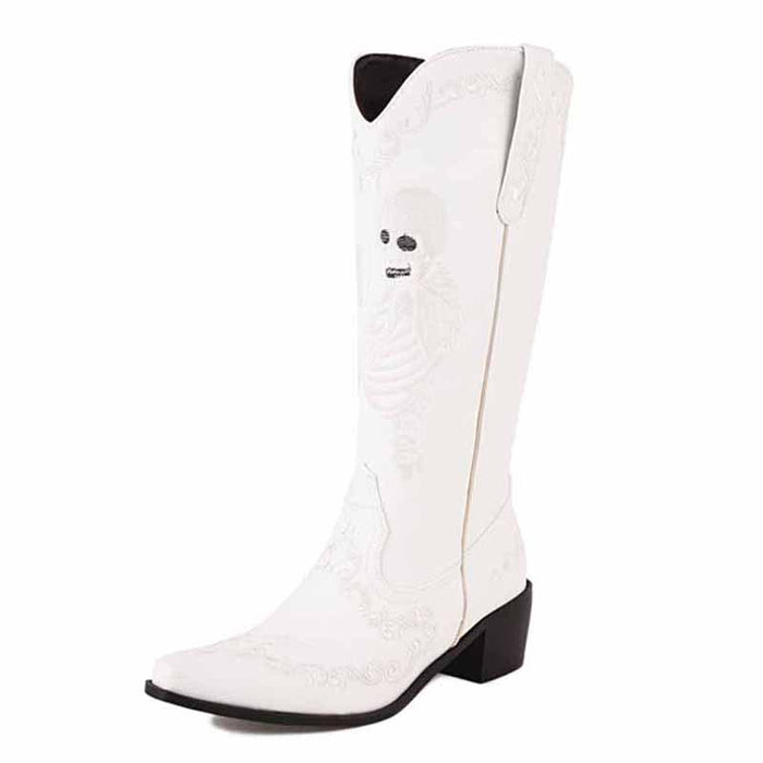 Tucomosi unique cowgirl boots with embroidery featuring a stylish skeleton design in white