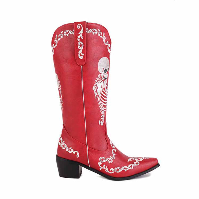 Tucomosi unique cowgirl boots with embroidery featuring a red design and skeleton detailing