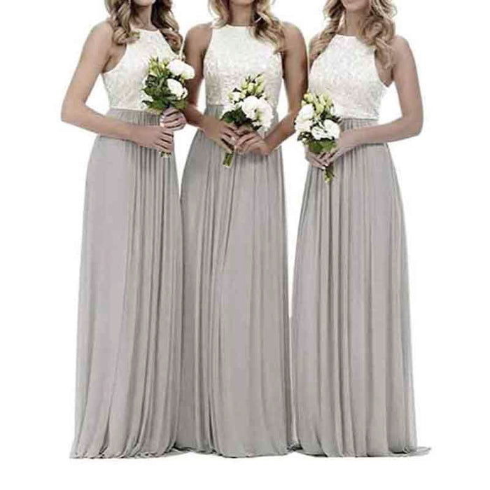 Lace Bridesmaid Dresses Sleeveless Long A Line Chiffon Wedding Guest Dresses