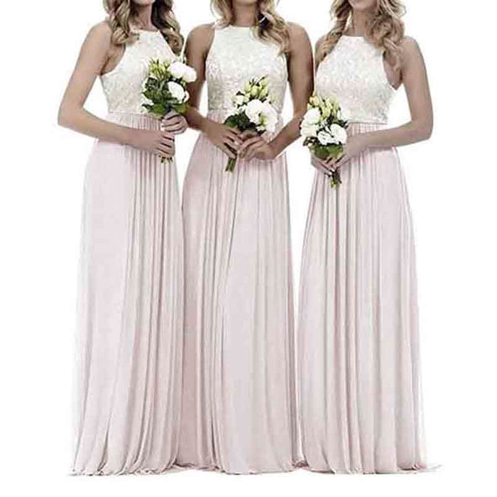 Lace Bridesmaid Dresses Sleeveless Long A Line Chiffon Wedding Guest Dresses