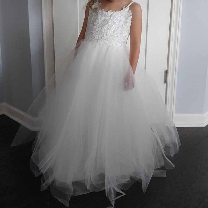 Lace Embroidery Sheer Sleeveless Flower Dress Kids Trailing Tutu Gowns