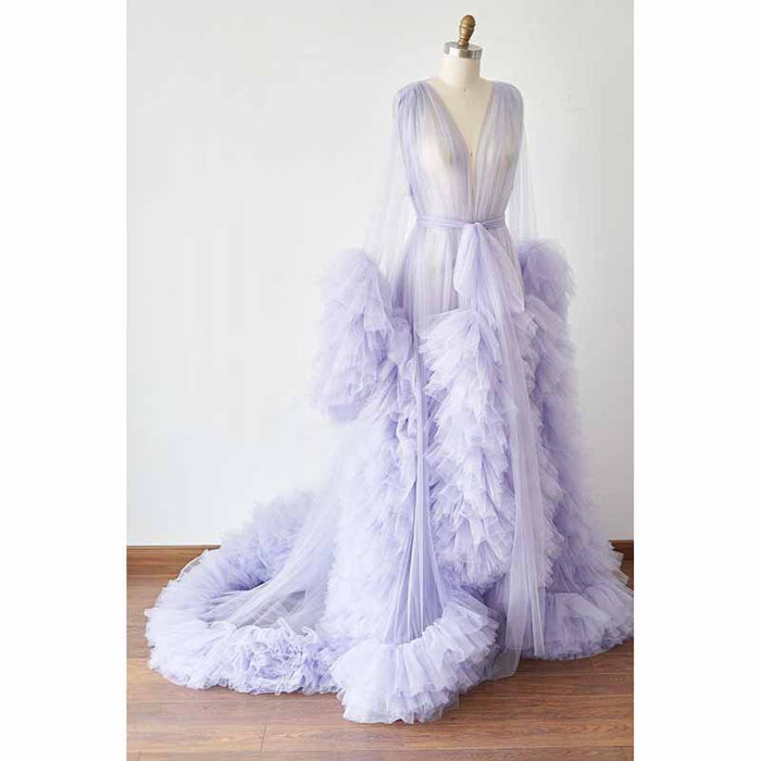 Ladies Dressing Gown Sheer Long Robe Puffy Tulle Robe Maternity dresses
