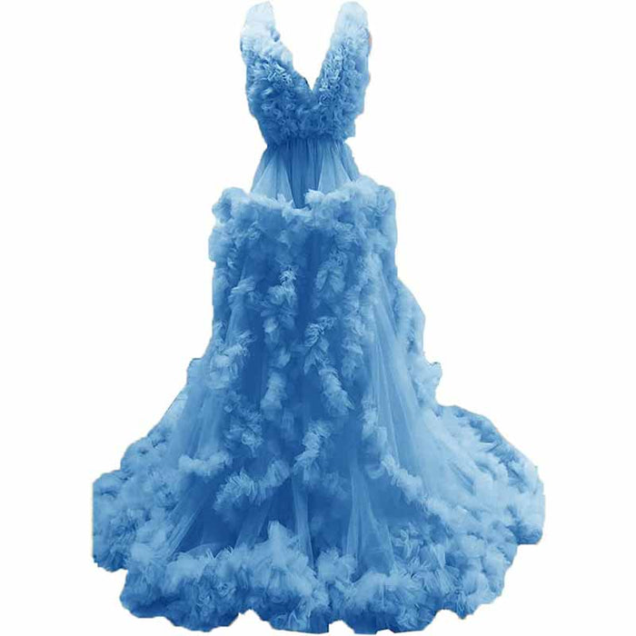 Ladies Gown Sheer Long Robe Puffy Tulle Robe Maxi Pregnancy Dresses