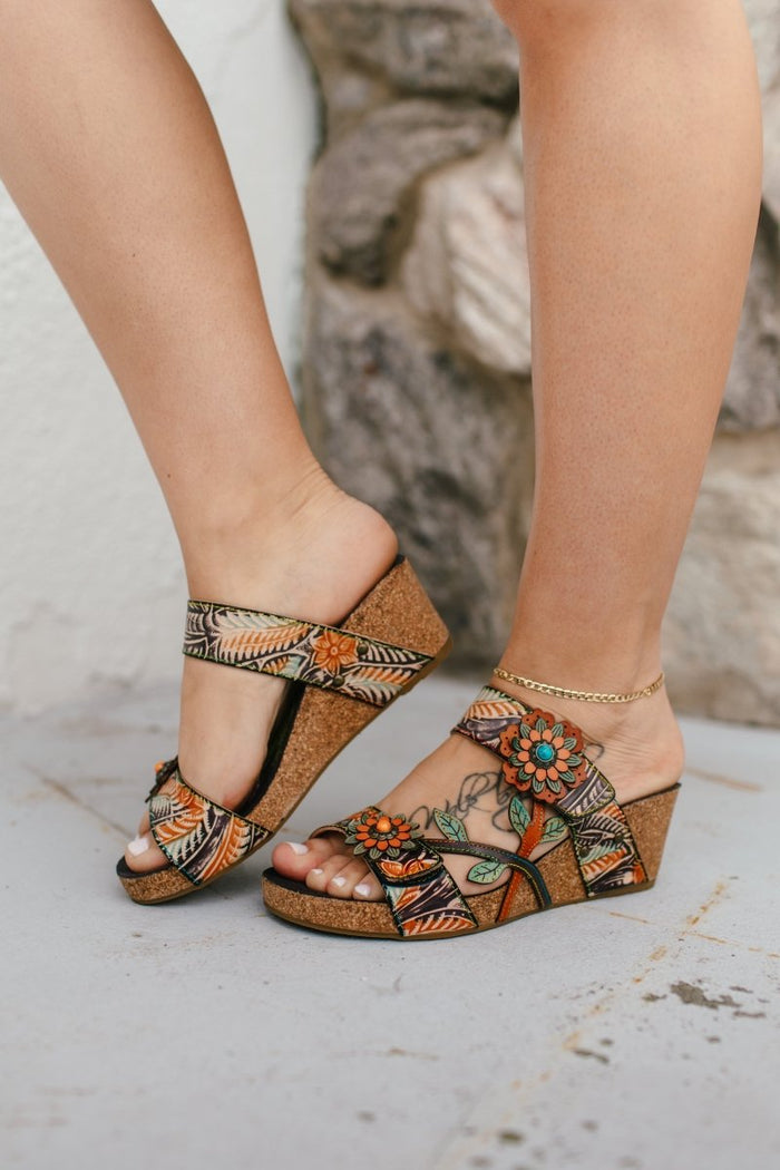 L'artiste Tan Multi Moai Wedges - Macoma Boutique302 Wedges & Heels
