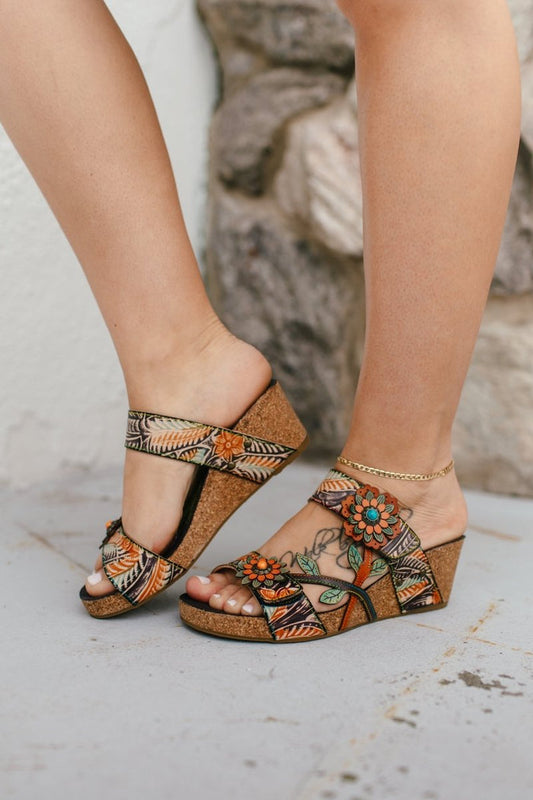 L'artiste Tan Multi Moai Wedges - Macoma Boutique302 Wedges & Heels