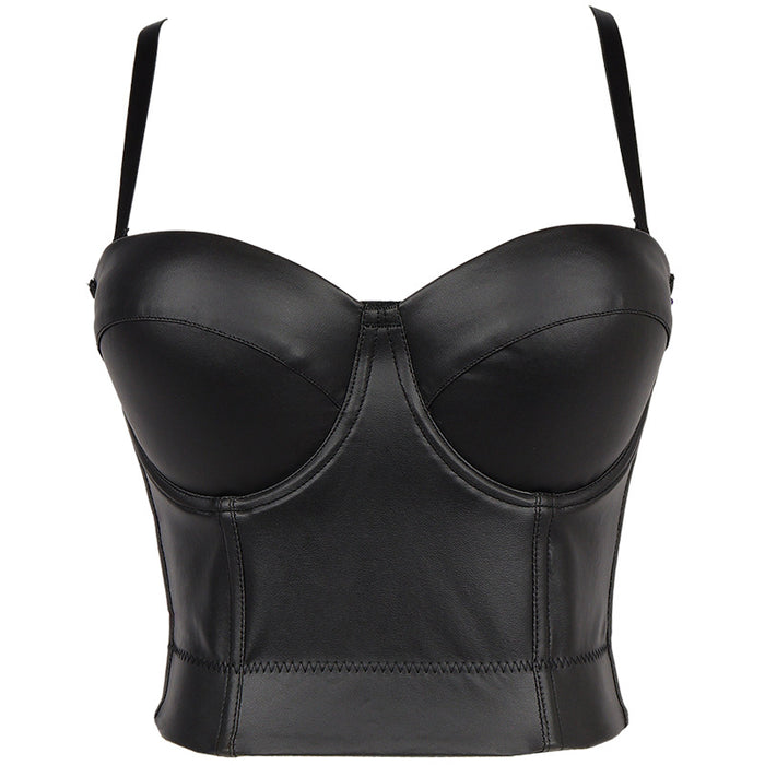 Leather Corset Bustier Crop Top Elastic Bralette Bralet Cami Tank Padded Bra