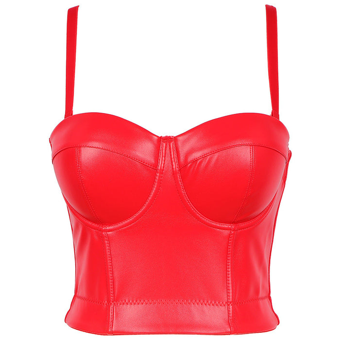 Leather Corset Bustier Crop Top Elastic Bralette Bralet Cami Tank Padded Bra