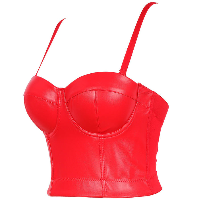 Leather Corset Bustier Crop Top Elastic Bralette Bralet Cami Tank Padded Bra