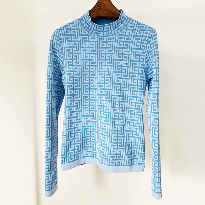 Light Blue Long Sleeves Ribbed Pantsuits Two Piece Sets