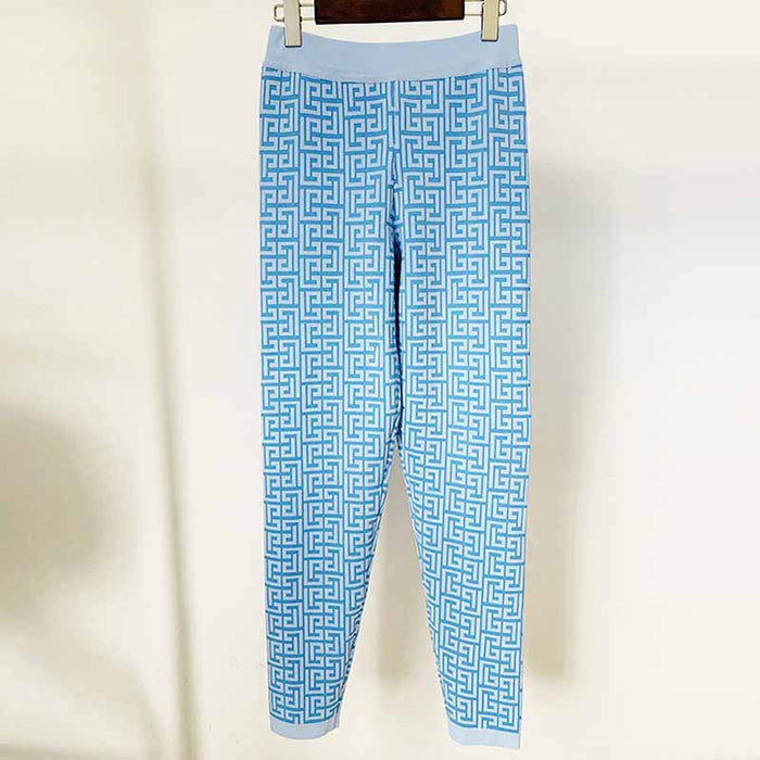 Light Blue Long Sleeves Ribbed Pantsuits Two Piece Sets