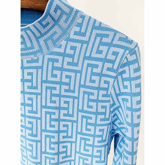 Light Blue Long Sleeves Ribbed Pantsuits Two Piece Sets