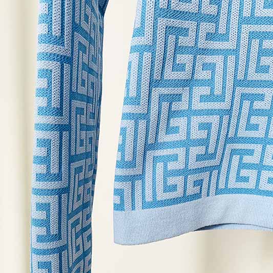 Light Blue Long Sleeves Ribbed Pantsuits Two Piece Sets