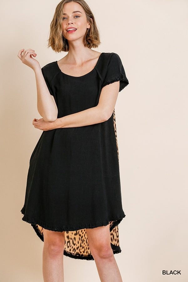 Linen Round Neck Animal Print Back Dress