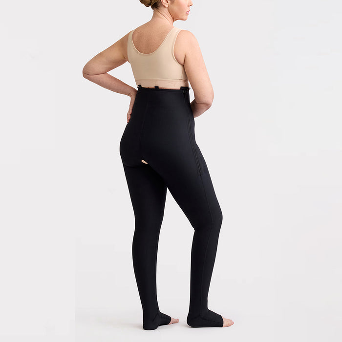 Marena Recovery style LIPSGSZ, Lipedema Post-Surgical Girdle with side zipper closures in black, shown from the back on a female model.