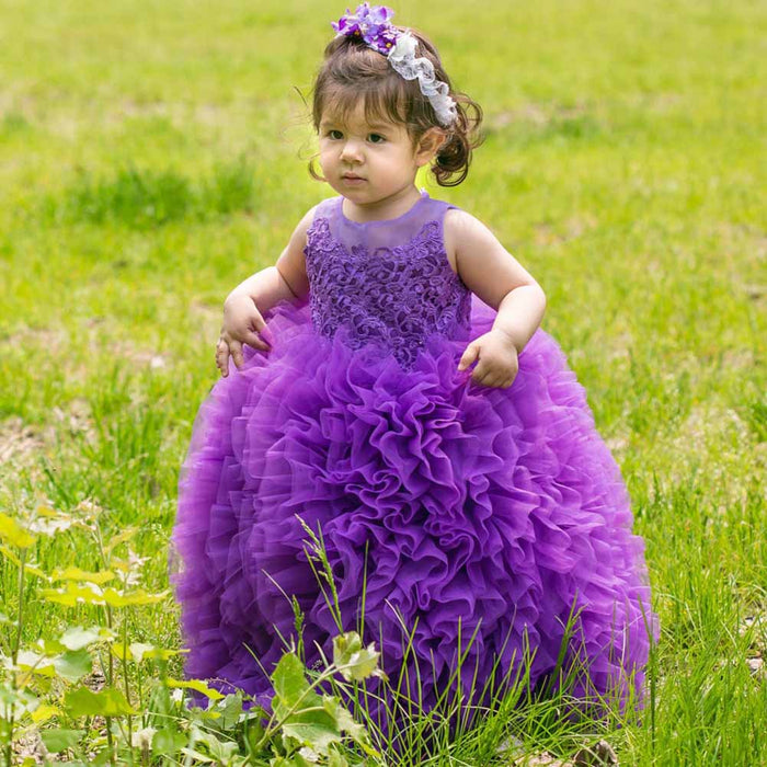 Litle Girl Tutu Dress Purple Lace Ruffle Gown