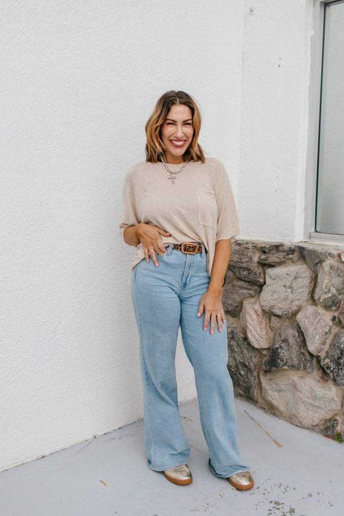 Lived In Top In Latte - Macoma Boutique100 Short Sleeve