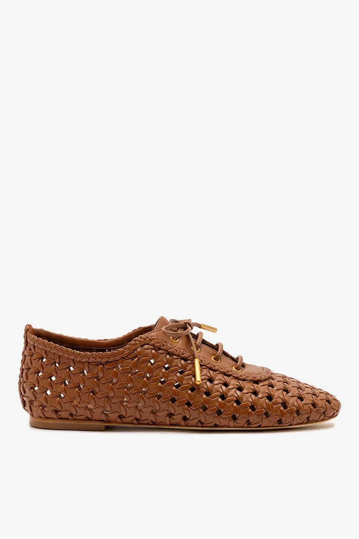Liza Macrame Sneaker In Caramel Leather Oxford Larroudé