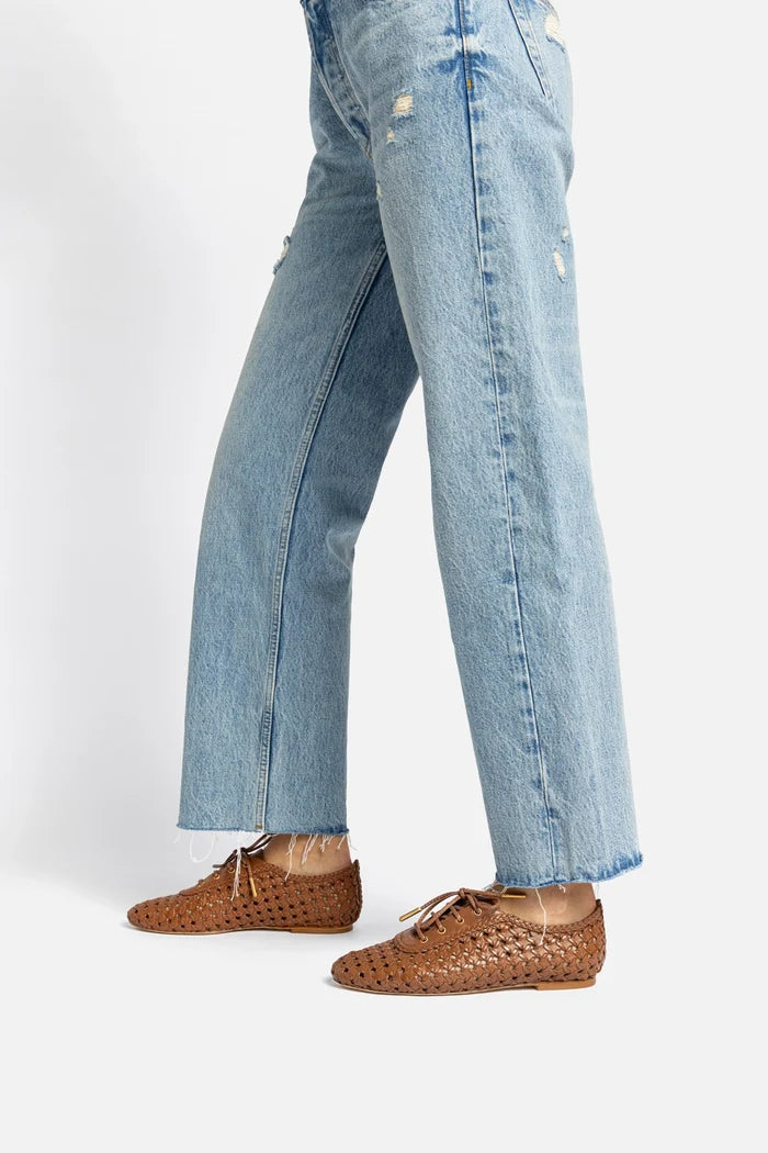 Liza Macrame Sneaker In Caramel Leather Oxford Larroudé