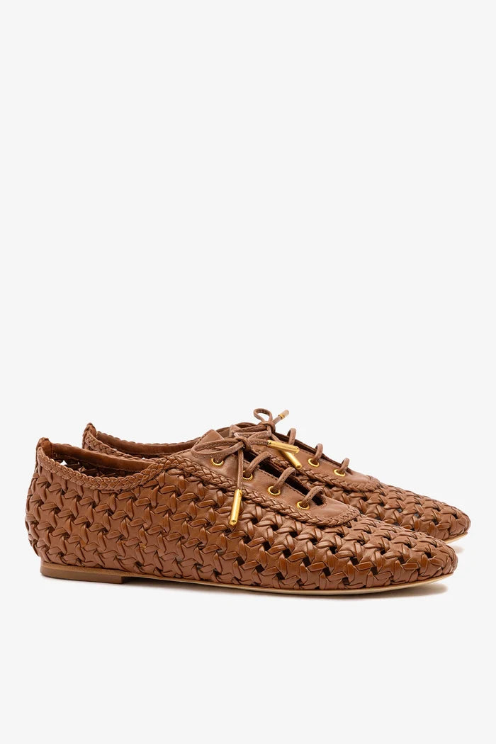 Liza Macrame Sneaker In Caramel Leather Oxford Larroudé