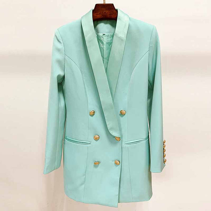Long Mint Blazer Jacket Womens Mint Coat Double Breasted Lion Button Blazer