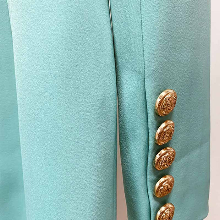 Long Mint Blazer Jacket Womens Mint Coat Double Breasted Lion Button Blazer