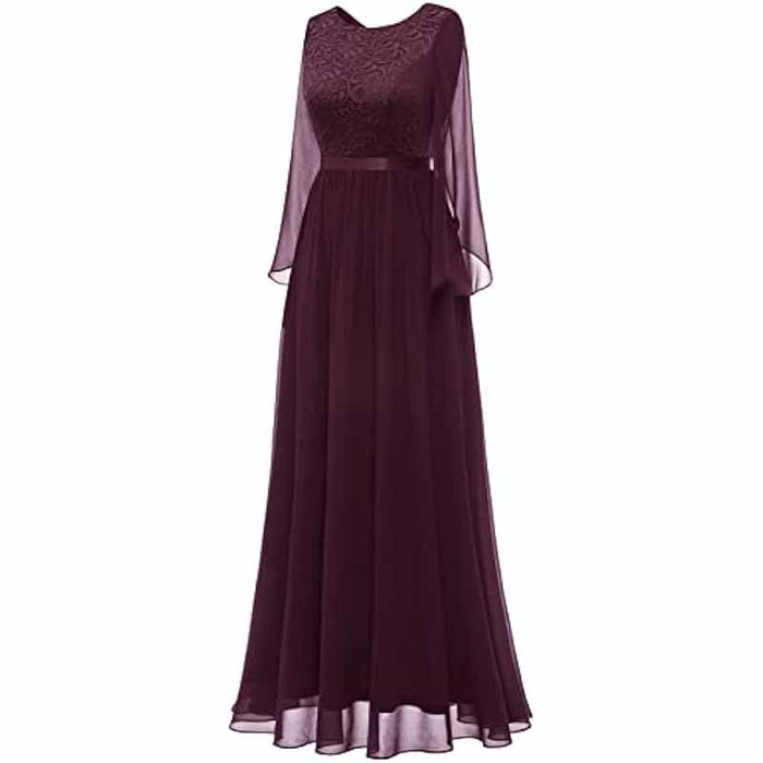 Long Sleeves Chiffon and Lace Bridemaid Dress Evening Long Collar-scoop Prom Dress