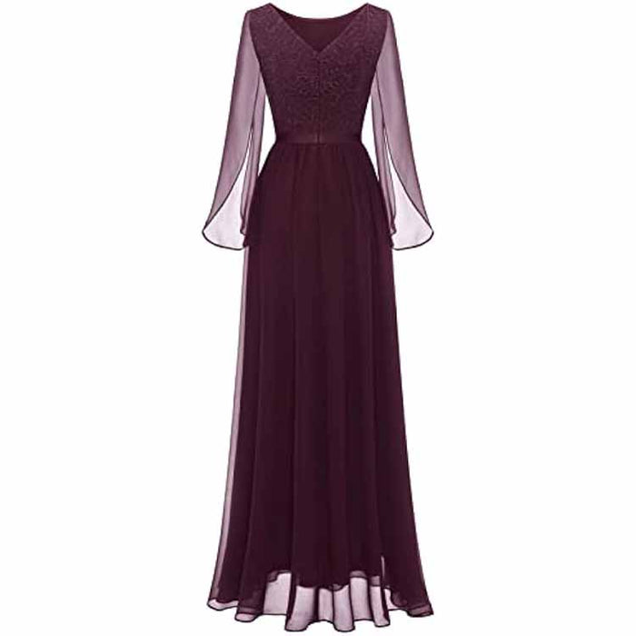 Long Sleeves Chiffon and Lace Bridemaid Dress Evening Long Collar-scoop Prom Dress