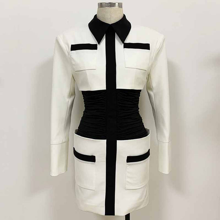 Long Sleeves Collar Colorblock Bodycon Pencil Mini Dress