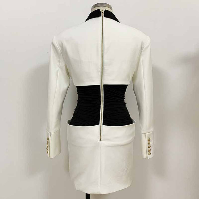 Long Sleeves Collar Colorblock Bodycon Pencil Mini Dress