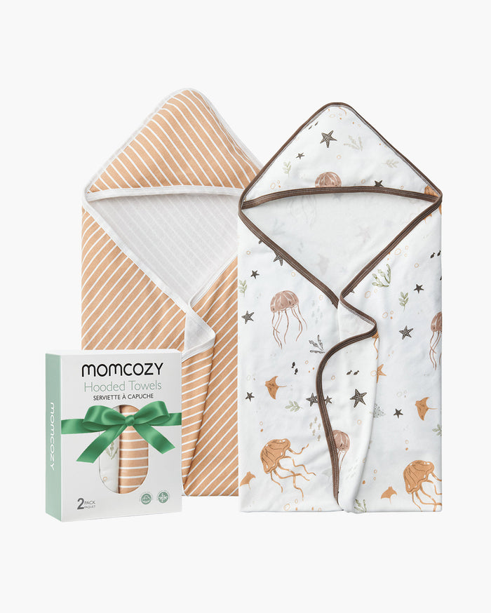 Lot de 2 serviettes à capuche pour bébé Momcozy – Motif Ocean Whimsy