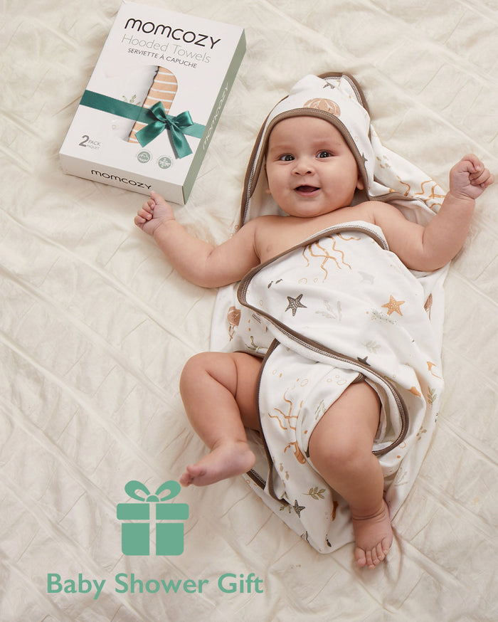 Lot de 2 serviettes à capuche pour bébé Momcozy – Motif Ocean Whimsy