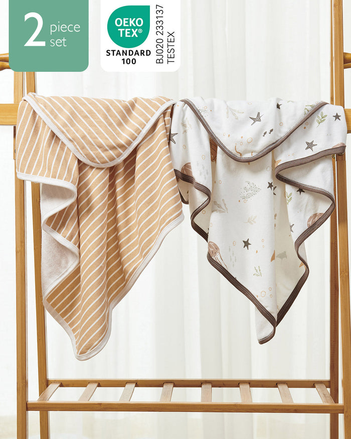 Lot de 2 serviettes à capuche pour bébé Momcozy – Motif Ocean Whimsy