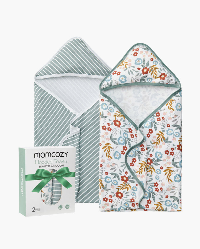Lot de 2 serviettes à capuche pour bébé Momcozy – Motif Petite Blossom