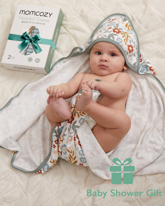 Lot de 2 serviettes à capuche pour bébé Momcozy – Motif Petite Blossom