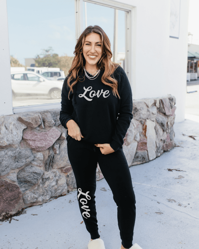 Love Graphic Sweatpants In Black - FINAL SALE - Macoma Boutique555 Presales