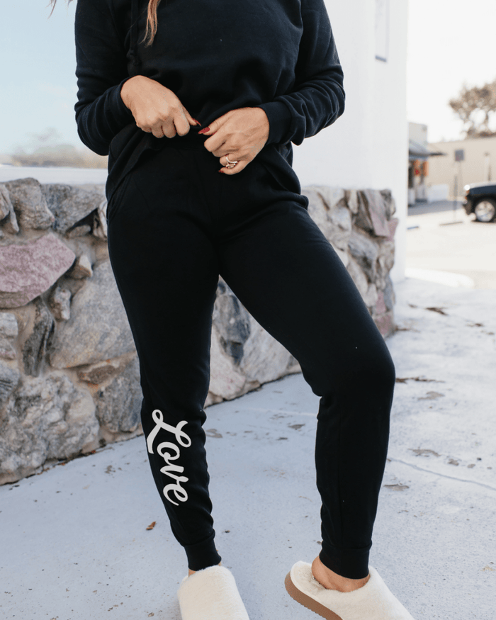 Love Graphic Sweatpants In Black - FINAL SALE - Macoma Boutique555 Presales