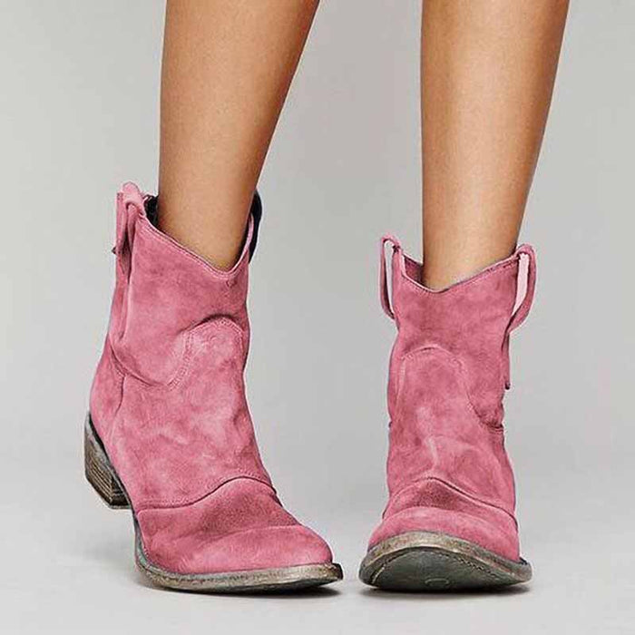 Pink low heel ankle booties for women with stylish design and comfortable fit