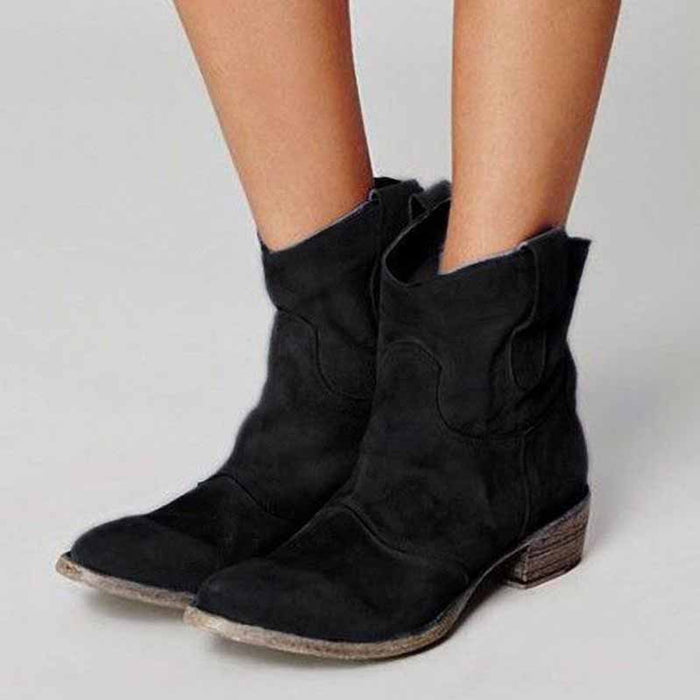 Stylish black low heel ankle booties for women with a classic design and comfortable fit