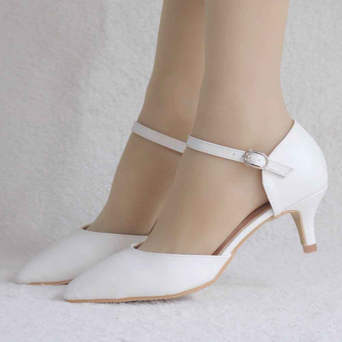Low Heels Wedding Shoes For Bride Mary Jane White Simple Shoes