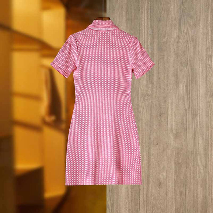 Lurex Knitted Mini Dress Short Sleeve Shirt Dress for Women