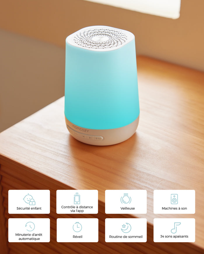 Machine à sons portable Momcozy pour bébé – Bruit blanc, berceuses & télécommande App