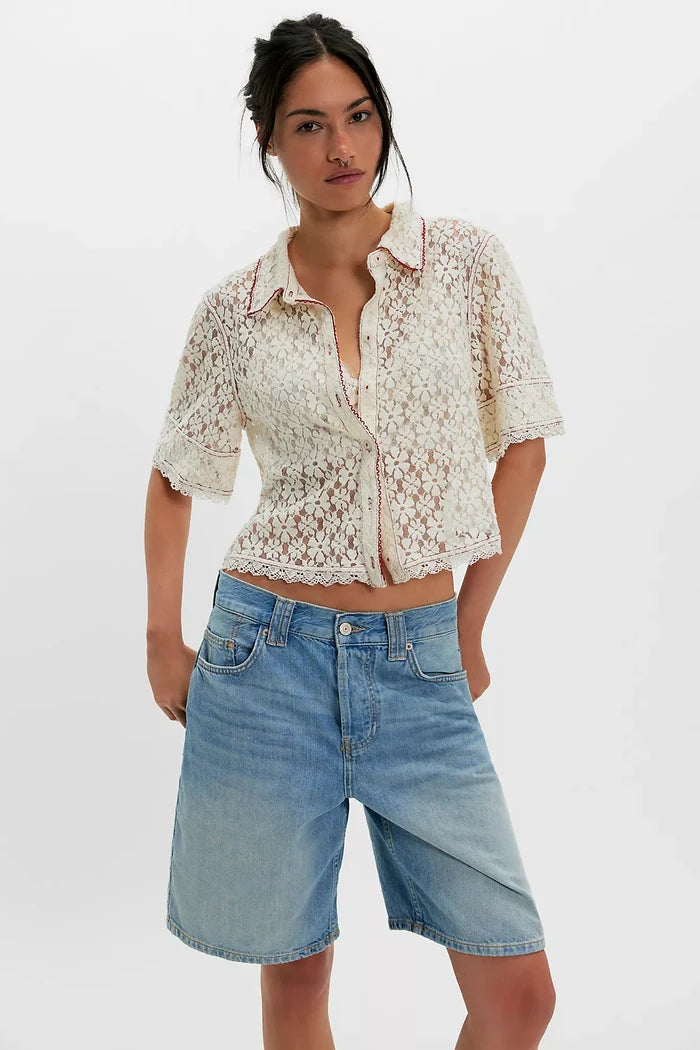 Mannie Lace Buttondown - Whisper White FREE PEOPLE