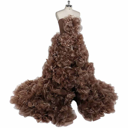 Maternity Mesh Flower Maternity Dress Split Front Gown
