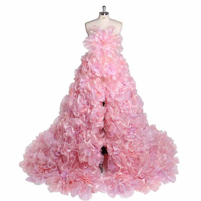 Maternity Mesh Flower Maternity Dress Split Front Gown