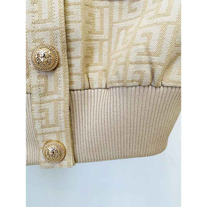 Metal Button Short Blazer & Shorts Suit In Beige