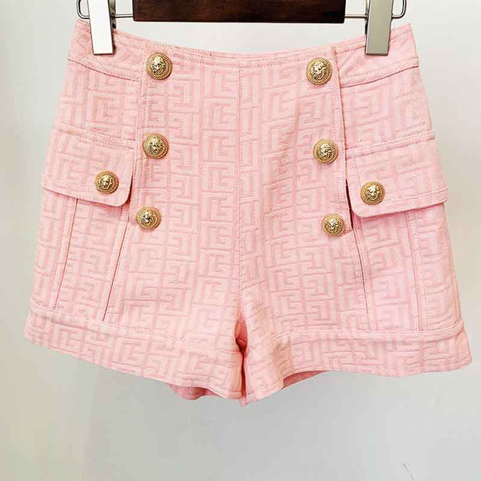 Metal Button Short Blazer & Shorts Suit In Pink
