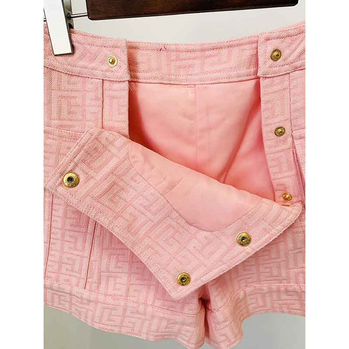 Metal Button Short Blazer & Shorts Suit In Pink