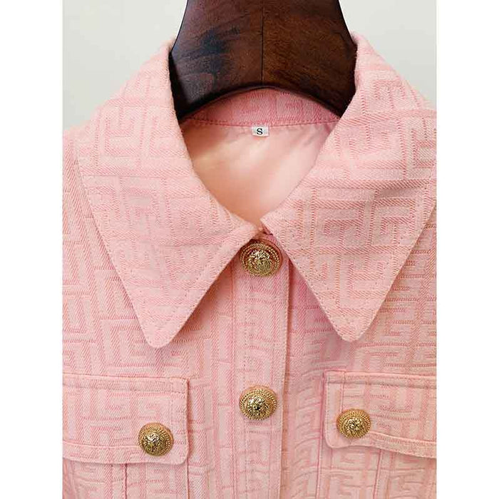 Metal Button Short Blazer & Shorts Suit In Pink