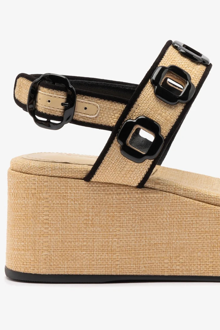 Milan Flatform In Beige Raffia and Black Trimming Sandal Larroudé
