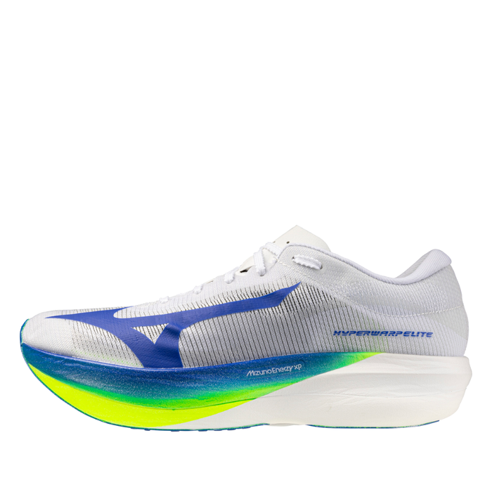Mizuno Unisex Hyperwarp Elite Running Shoes in White/Lightening Yellow/Dazzling Blue SS26